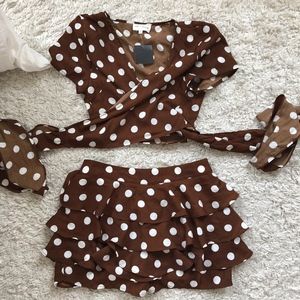 Shorts - polka dot wrap top and ruffle skort Shorts - polka dot wrap top and ruffle skort